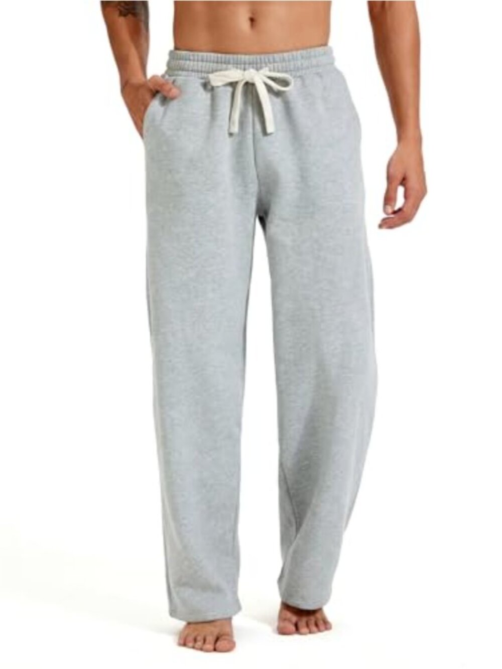 Men's Baggy Fleece Sweatpants Cotton Lounge Athletic Open Bottom Straight Leg